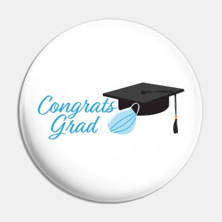Congrats Grad 2020 Graduation - Black Graduation cap and Blue Face Mask Pin