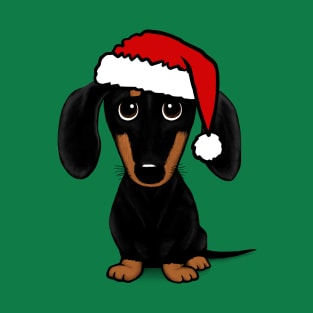 Santa Dachshund Black and Tan Wiener Dog Christmas T-Shirt