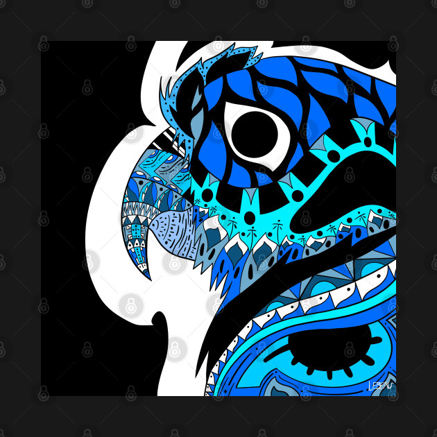 mexican blue parrot loro guacamaya ecopop in totonac pattern art by jorge_lebeau