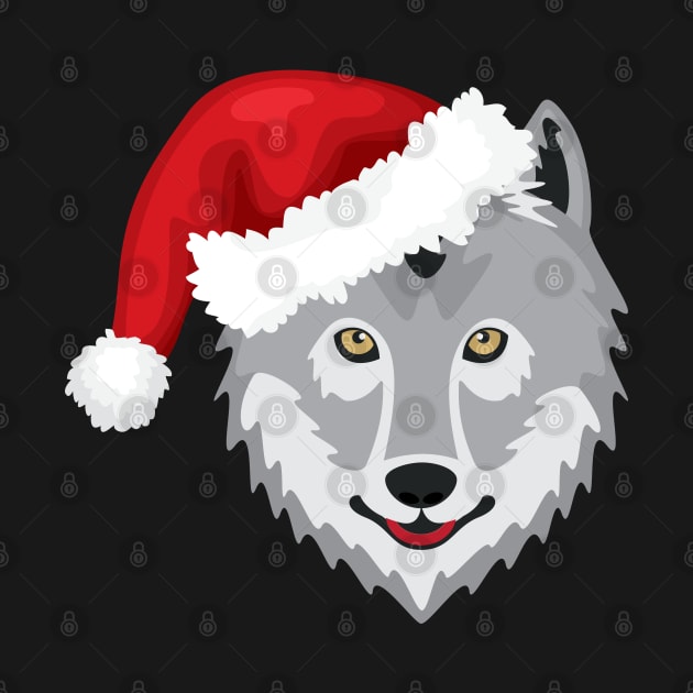 Christmas Wolf Wolf Face Print Santa Hat Print by Linco