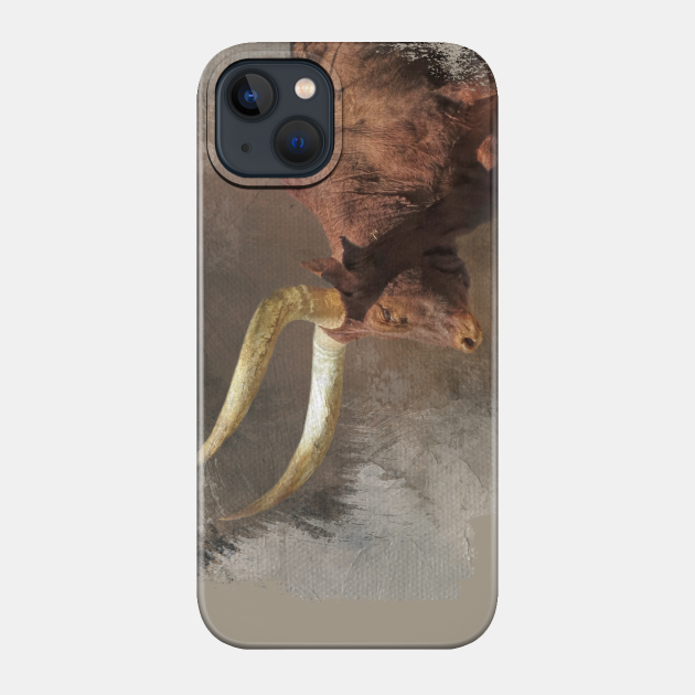 Brown Texas Longhorn Cow Two - Texas Longhorns - Phone Case