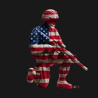 American Military Soldier and USA Flag by focusln T-Shirt