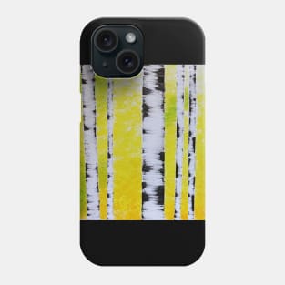 Black and White Birch Trees with Yellow Green Background Phone Case