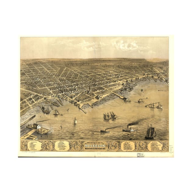 Vintage Pictorial Map of Muskegon Michigan (1868) by Bravuramedia