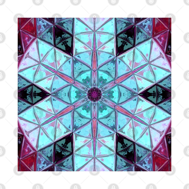 Mosaic Kaleidoscope Flower Blue and Red by WormholeOrbital