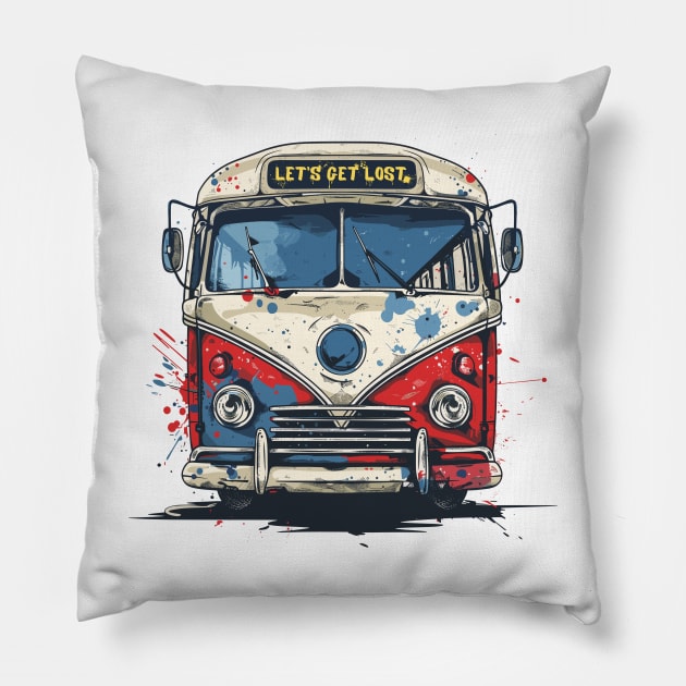 Let's Get Lost -  Adventure Bus Pillow by LoffDesign