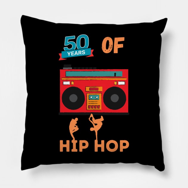 Hip Hop 50 years Pillow by Syntax Wear