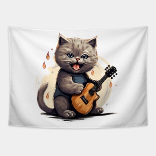 British Shorthair Cat Playing Guitar Tapestry