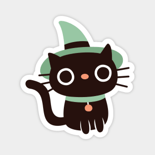 Cute Black Cat With Witches Hat Magnet