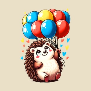 Cute Hedgehog with Colorful Balloons T-Shirt