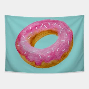 Watercolor donut - pink on blue background Tapestry