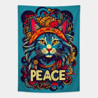 Vintage 1960s Hippie Cat Tapestry