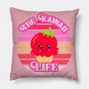 The Kawaii Life Strawberry Ice Cream: Cute Pink Retro Vintage Sunset Pillow