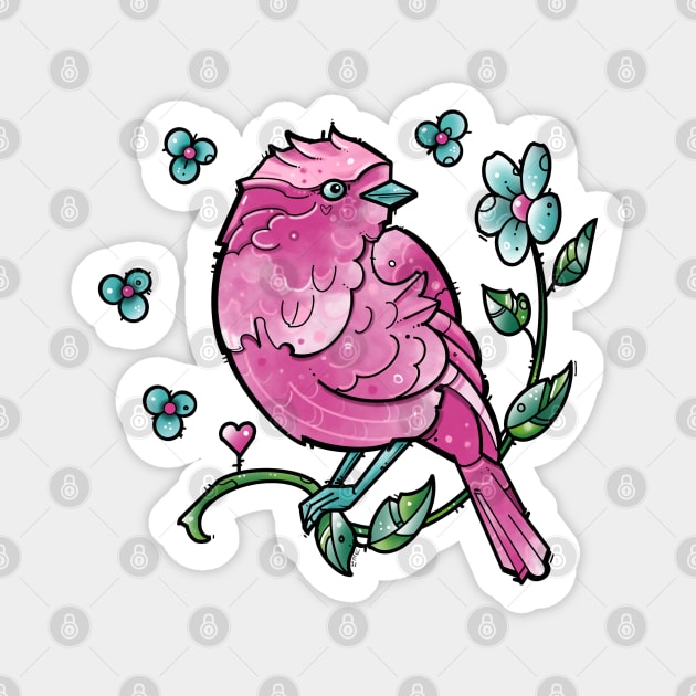 pink bird and turquoise flowers Magnet by weilertsen