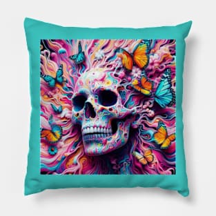 Psychedelic Skull Butterflies Pillow