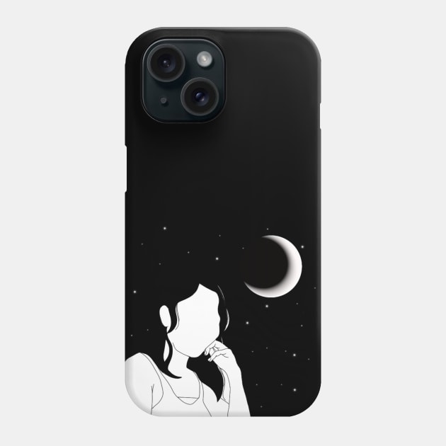 MINIMALIST PORTRAIT FACELESS GIRL MOON AND STARS BLACK AND WHITE Phone Case by Mirai Designs