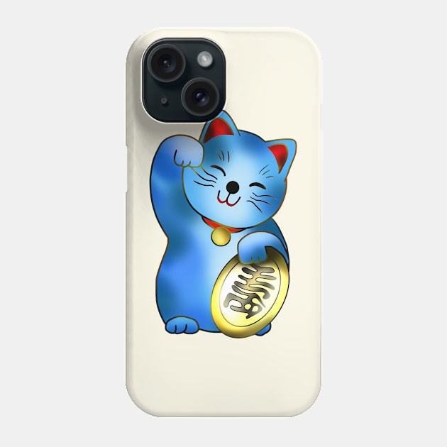 Blue maneki lucky cat with coin Phone Case by cuisinecat