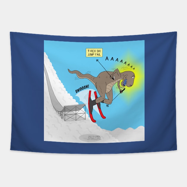 T-Rex Ski Jump Fail Tapestry by OutToLunch