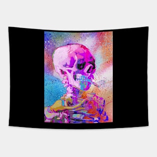 Skull Smoking Skeleton Colorful Pop Art Tapestry