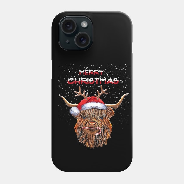 Highland cow and Merry Christmas, Christmas with cute Highland Cow Phone Case by Collagedream