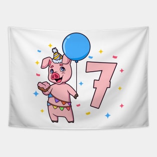 I am 7 with pig - kids birthday 7 years old Tapestry