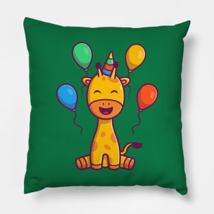 Cute Giraffe Birthday Party Cartoon Pillow