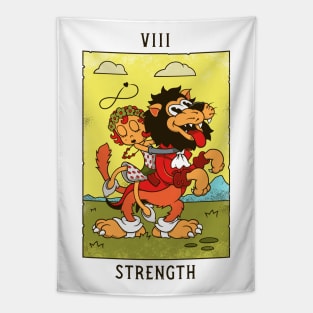 Strength- Mystical Medleys - Vintage Cartoon Tarot (White) Tapestry