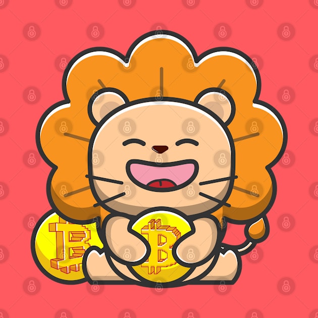 lion huging bitcoin by fflat hds