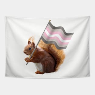 Red Squirrel with a Demigirl Pride Flag Tapestry