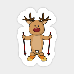 Reindeer as Skier with Skis and Ski poles Magnet