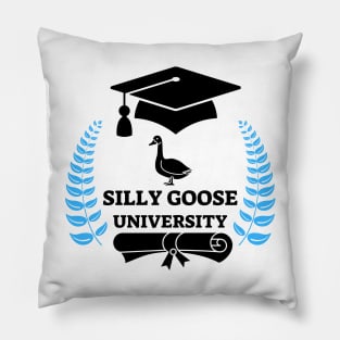 Silly Goose University - Standing Goose Black Design With Blue Details Pillow