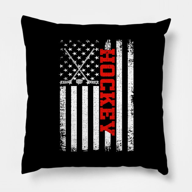 Hockey American Flag Patriotic Gift Pillow by DragonTees