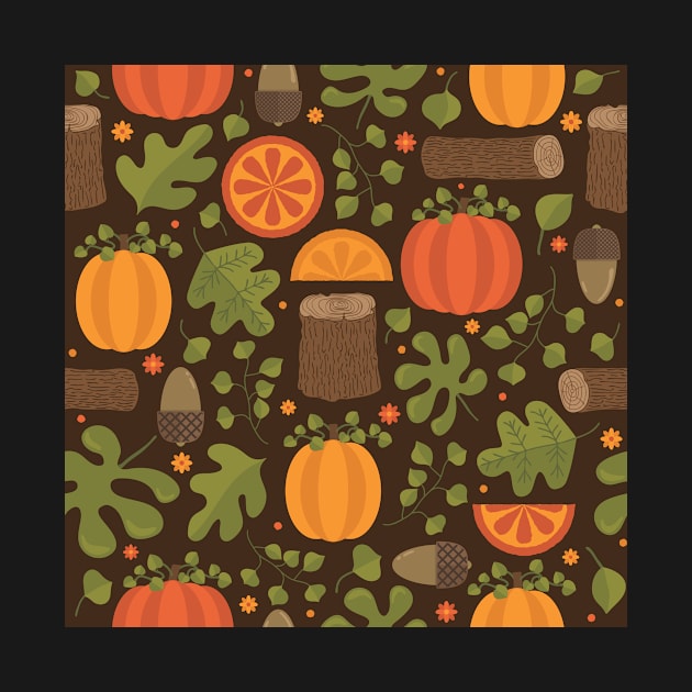 Autumn Pattern Pumpkins Leaves Acorns by Blue-Banana