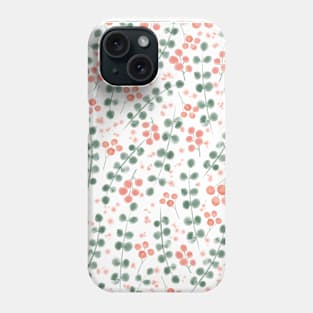 Watercolor Red Berries Flowers with Eucalyptus Leaves Phone Case