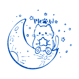 Cute Cat with Moon Cute Kitten Cute Illustration Art T-Shirt