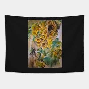 DREAMY WATERCOLOR SUNFLOWER BEIGE BACKGROUND Tapestry