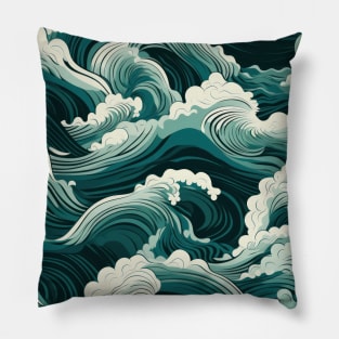 Ephemeral Crests: Hokusai Waves Reimagined Pillow