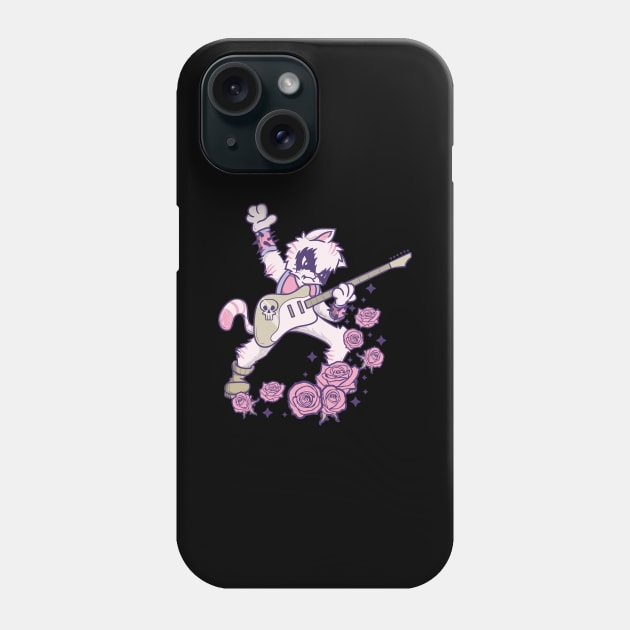 Pastel Goth Kawaii Heavy Metal Cat Guitarist Guitar Playing Phone Case by TellingTales