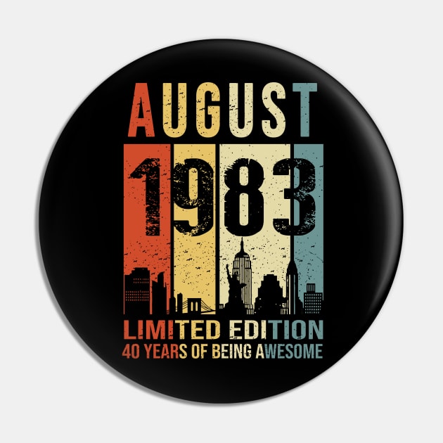 Made In 1983 August Years Of Being Awesome Pin by Red and Black Floral