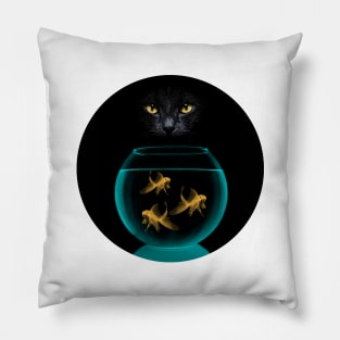 Black Cat & Goldfish #2 Pillow