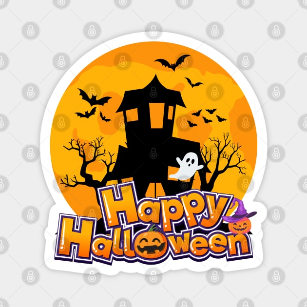 Halloween haunted house with ghost Magnet by Rdxart