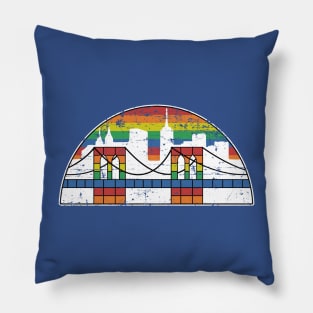 Brooklyn Nets Concept Logo Rainbow Skyline Pride NBA Vintage Distressed Pillow