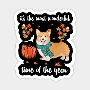 Corgi Dog Autumn Fall Most Wonderful Time Maple Gift Magnet