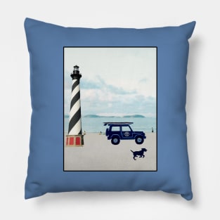 Hatteras Island Beach Scene with Jeep Pillow