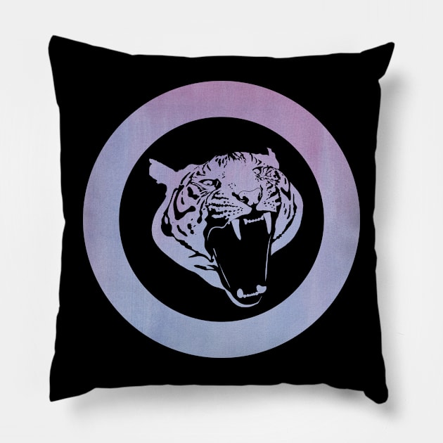 Roaring Tiger Line Drawing Pillow by Moon Lit Fox