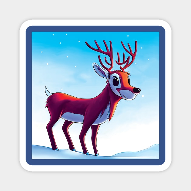 Cute Cartoon Reindeer in the Snow Magnet by Geminiartstudio