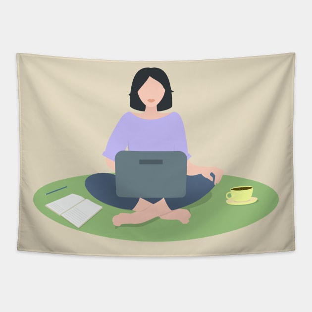 Girl with a laptop Tapestry by Alexandra