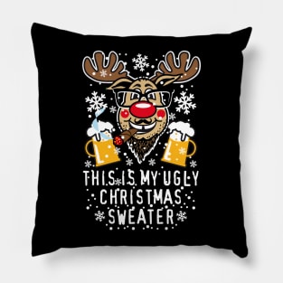 89 Reindeer Rudolph This is my UGLY Christmas Sweater Fun Pillow