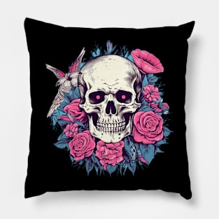 Skull Roses and Wings Pillow