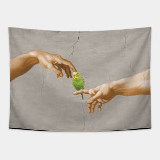 scritching a budgerigar #full Tapestry